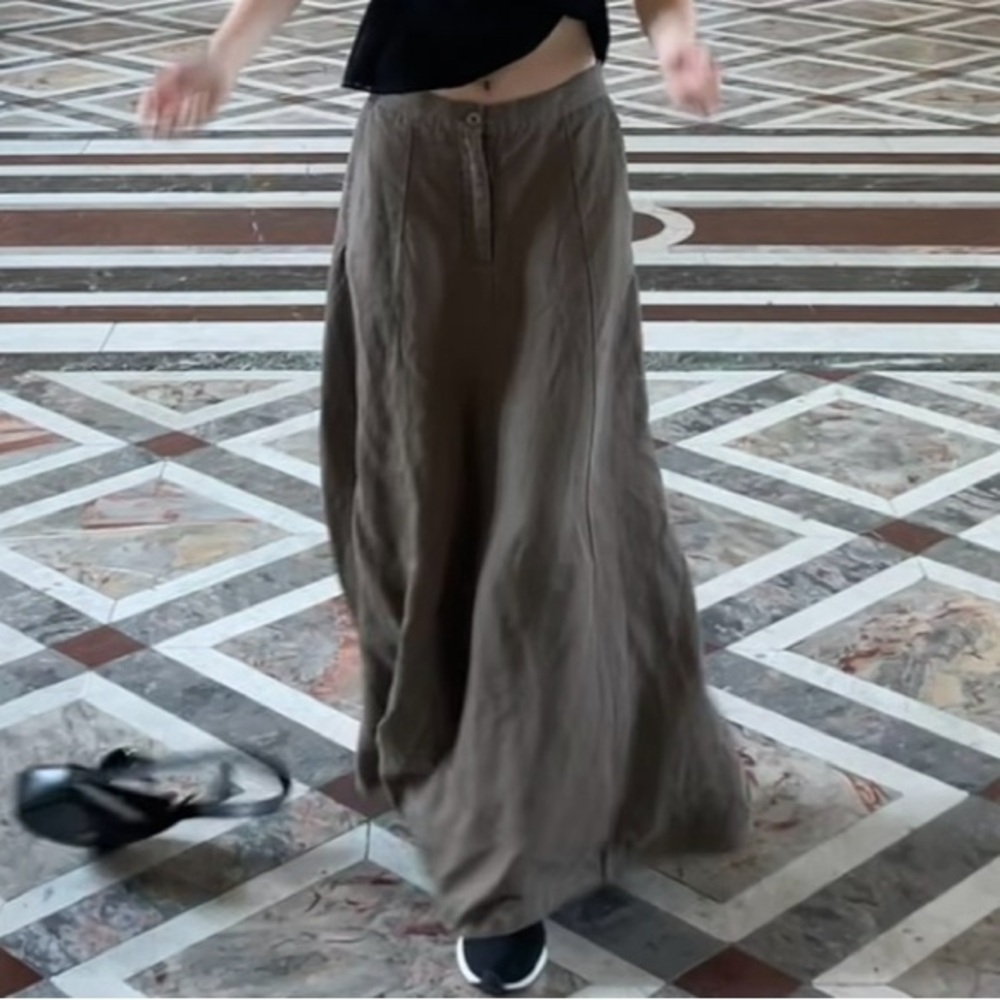Zara army green maxi linen skirt in S